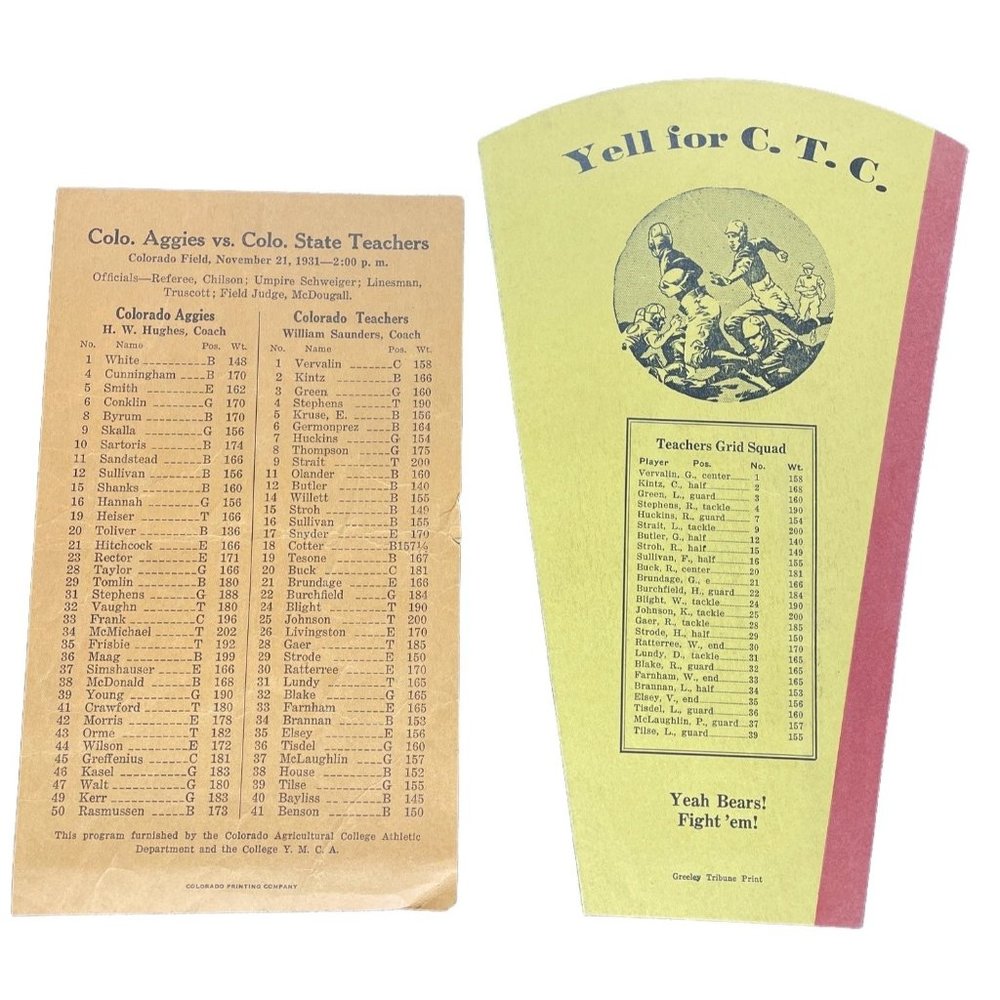 1931 Colorado Teachers College Greeley School of Mines Aggies Football Programs